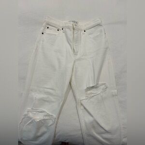 Abercrombie & Fitch White Distressed Mom High Rise Jeans